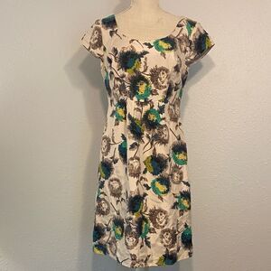 Boden Limited Edition Cream & Green Floral Print Partial Silk Chic Dress Size 8